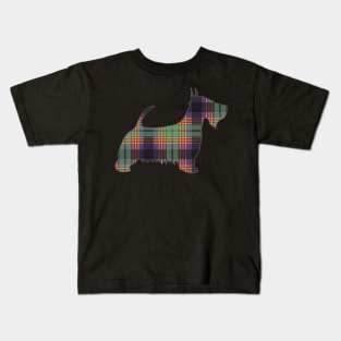 Purple, Green and Orange Tartan Scottish Terrier Dog Silhouette Kids T-Shirt